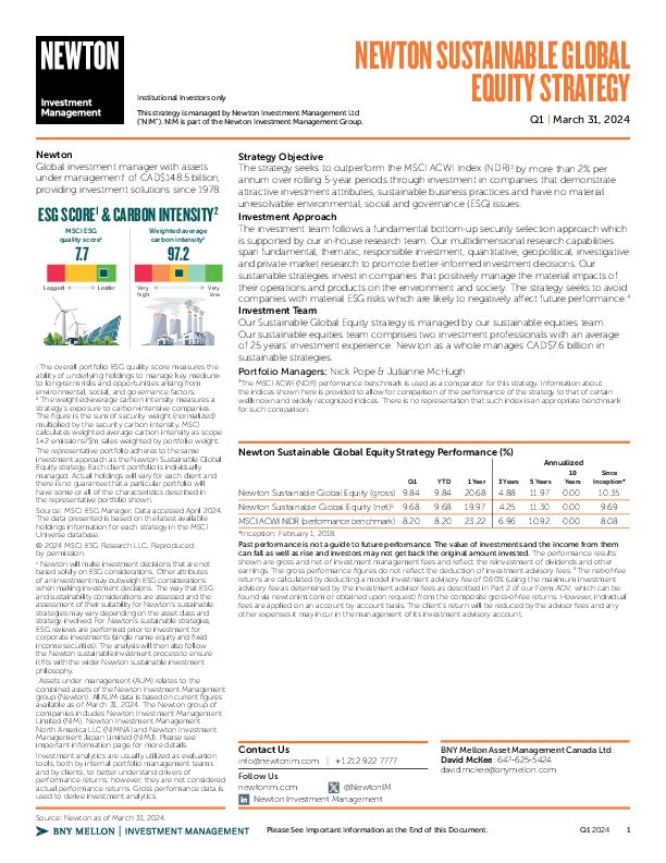 CAN Sustainable Global Equity strategy factsheet
